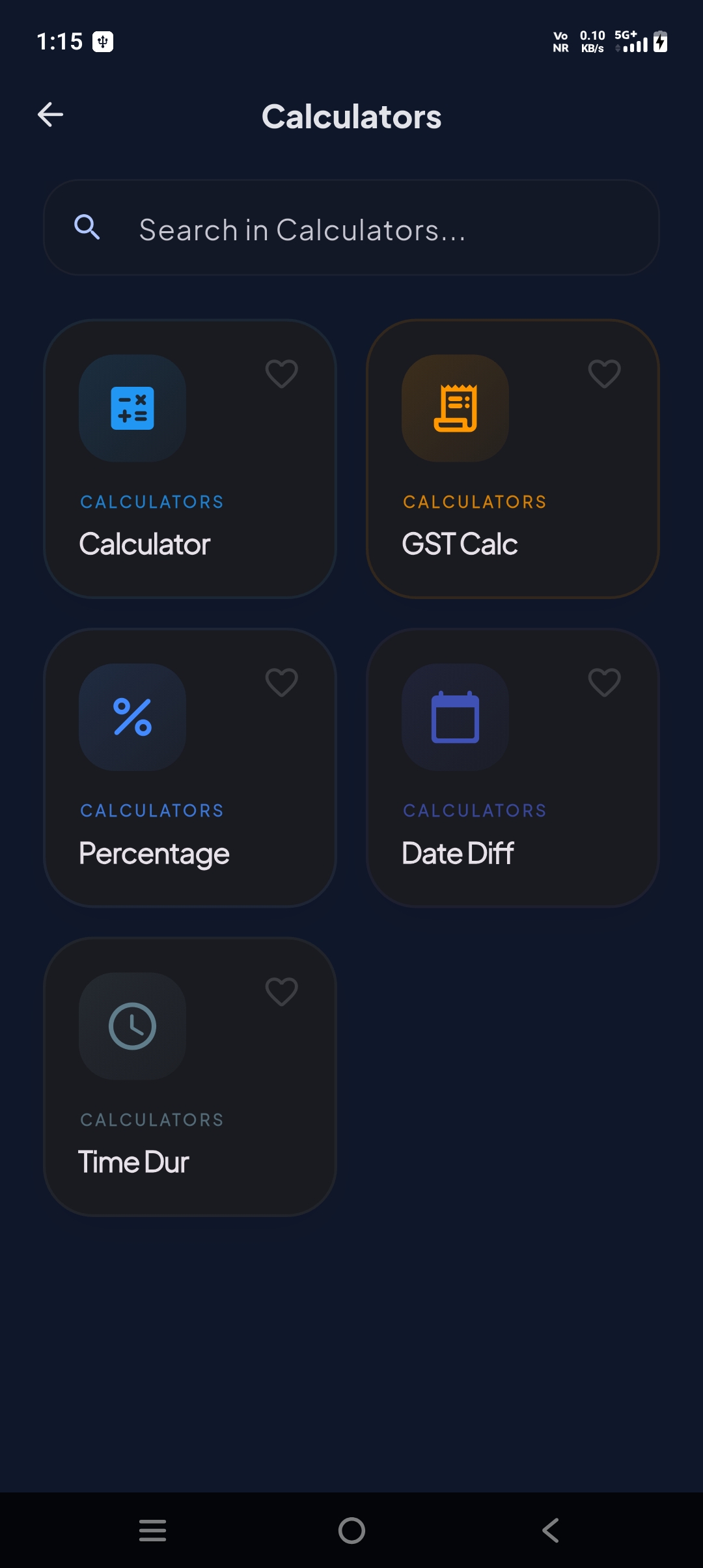 Calculators Interface Screen Dashboard
