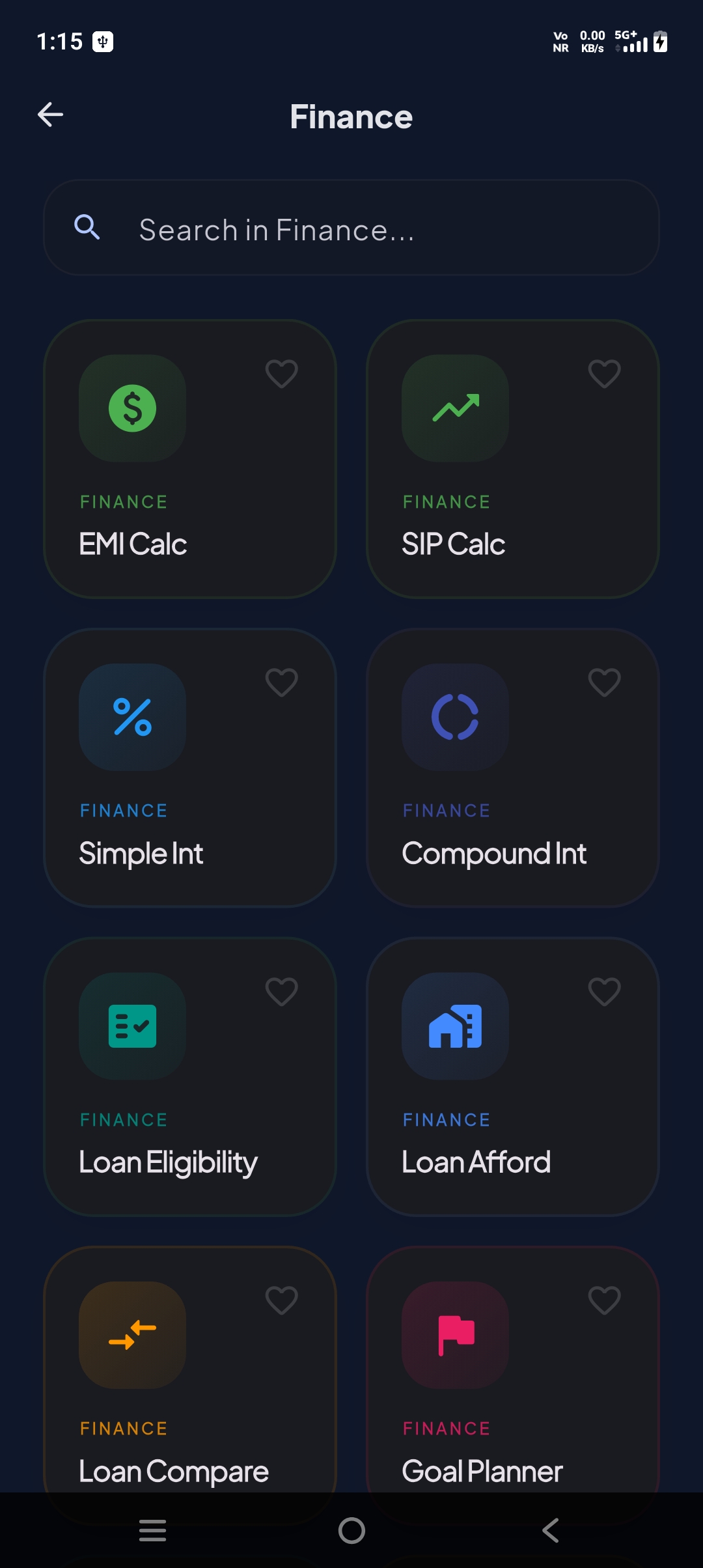Finance Tools Interface Screen Dashboard