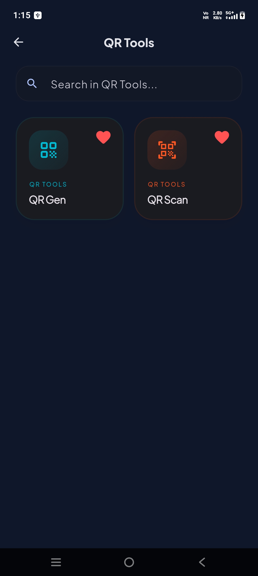 QR Tools Interface Screen Dashboard